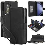 For Samsung Galaxy Z Fold4 Multi-Card Wallet RFID Leather Phone Case(Black)