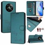 For Realme 12 5G Global Smile Embossing RFID Leather Phone Case(Peacock Green)