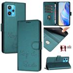 For Realme 9 4G Global Smile Embossing RFID Leather Phone Case(Peacock Green)