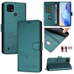 For Realme C20 / C11 2021 / C21 Smile Embossing RFID Leather Phone Case(Peacock Green)