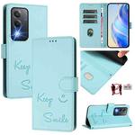 For OPPO K12x 5G Global Smile Embossing RFID Leather Phone Case(Mint Green)