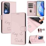 For OPPO K12x 5G Global Smile Embossing RFID Leather Phone Case(Pink)