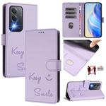 For OPPO K12x 5G Global Smile Embossing RFID Leather Phone Case(Light Purple)