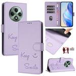 For OPPO Reno12 F 5G Global Smile Embossing RFID Leather Phone Case(Light Purple)