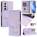 For OPPO Reno12 Pro Global Smile Embossing RFID Leather Phone Case(Light Purple)