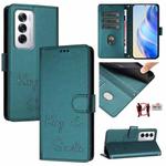 For OPPO Reno12 Global Smile Embossing RFID Leather Phone Case(Peacock Green)