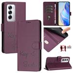 For OPPO Reno12 Global Smile Embossing RFID Leather Phone Case(Violet)