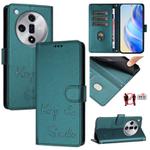 For OPPO Find X7 Smile Embossing RFID Leather Phone Case(Peacock Green)