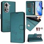 For OPPO Reno11 5G Global Smile Embossing RFID Leather Phone Case(Peacock Green)