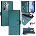 For OPPO Reno11 Pro 5G Global Smile Embossing RFID Leather Phone Case(Peacock Green)