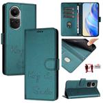 For OPPO Reno10 / Reno10 Pro Global Smile Embossing RFID Leather Phone Case(Peacock Green)