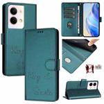 For OPPO Reno9 5G / Reno9 Pro 5G Smile Embossing RFID Leather Phone Case(Peacock Green)