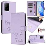 For OPPO A74 4G / F19 / F19s Smile Embossing RFID Leather Phone Case(Light Purple)