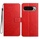 For Google Pixel 9 / 9 Pro Flower Embossed Leather Phone Case(Red)