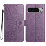 For Google Pixel 9 / 9 Pro Flower Embossed Leather Phone Case(Purple)