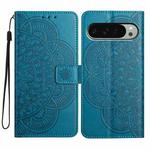 For Google Pixel 9 / 9 Pro Flower Embossed Leather Phone Case(Blue)