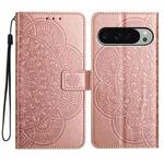 For Google Pixel 9 / 9 Pro Flower Embossed Leather Phone Case(Rose Gold)