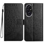 For Honor 200 Flower Embossed Leather Phone Case(Black)