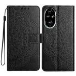 For Honor 200 Pro Flower Embossed Leather Phone Case(Black)