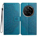 For Honor Magic7 Pro Flower Embossed Leather Phone Case(Blue)