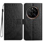 For Honor Magic7 Pro Flower Embossed Leather Phone Case(Black)
