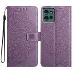 For Motorola Edge 50 5G Flower Embossed Leather Phone Case(Purple)