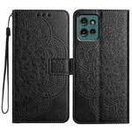 For Motorola Edge 50 5G Flower Embossed Leather Phone Case(Black)