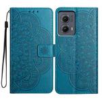 For Motorola Edge 2024 Flower Embossed Leather Phone Case(Blue)