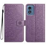 For Motorola Moto G Play 2024 Flower Embossed Leather Phone Case(Purple)