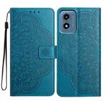 For Motorola Moto G Play 2024 Flower Embossed Leather Phone Case(Blue)