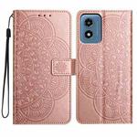 For Motorola Moto G Play 2024 Flower Embossed Leather Phone Case(Rose Gold)