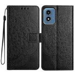 For Motorola Moto G Play 2024 Flower Embossed Leather Phone Case(Black)