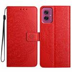 For Motorola Moto G55 Flower Embossed Leather Phone Case(Red)