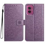 For Motorola Moto G55 Flower Embossed Leather Phone Case(Purple)