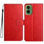 For Motorola Moto G35 Flower Embossed Leather Phone Case(Red)