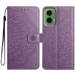 For Motorola Moto G35 Flower Embossed Leather Phone Case(Purple)