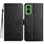 For Motorola Moto G35 Flower Embossed Leather Phone Case(Black)