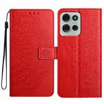 For Motorola Moto G75 5G Flower Embossed Leather Phone Case(Red)