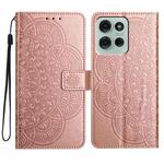 For Motorola Moto G75 5G Flower Embossed Leather Phone Case(Rose Gold)