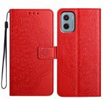 For Motorola Moto E15 Flower Embossed Leather Phone Case(Red)