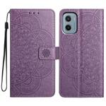 For Motorola Moto E15 Flower Embossed Leather Phone Case(Purple)