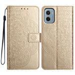 For Motorola Moto E15 Flower Embossed Leather Phone Case(Gold)