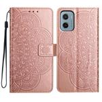 For Motorola Moto E15 Flower Embossed Leather Phone Case(Rose Gold)