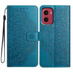 For Motorola Moto G05 Flower Embossed Leather Phone Case(Blue)