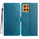 For Motorola Moto G15 Flower Embossed Leather Phone Case(Blue)