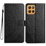 For Motorola Moto G15 Flower Embossed Leather Phone Case(Black)