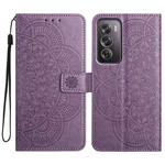 For OPPO Reno12 Pro Global Flower Embossed Leather Phone Case(Purple)