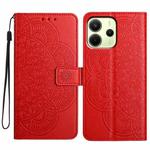 For Redmi Note 14 4G 164.84mm Flower Embossed Leather Phone Case(Red)
