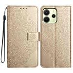 For Redmi Note 14 4G 164.84mm Flower Embossed Leather Phone Case(Gold)