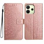 For Redmi Note 14 4G 163.25mm Flower Embossed Leather Phone Case(Rose Gold)